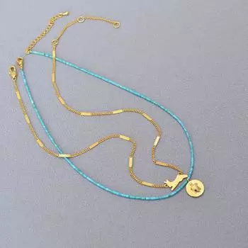 Подвеска Ocean Wind из голубых бирюзовых бусин, съемная и составная подвеска в виде черепахи и кролика, ожерелье в виде гоночной черепахи и кролика.