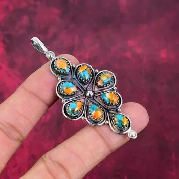 Подвеска Orange Spiny Oyester, 925 пробы продано стерлингового серебра драгоценные камни ювелирные изделия, подвеска ручной работы потрясающие ювелирные изделия, подарок для нее 3.03 Inches оранжевый