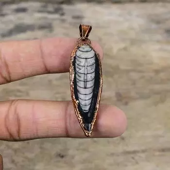 Подвеска Orthoceras Fossil, электроформованная медная подвеска, ручная работа, электроформованное ювелирное изделие, подвеска из драгоценного камня, подарок для женщин, медные украшения