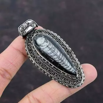 Подвеска Orthoceras Ископаемый Винтаж Подвеска Стерлингового Серебра 925 Подвеска Ручной Работы Подвеска Orthoceras Ископаемые Ювелирные Изделия Подвеска Из Драгоценного Камня Для Подарка