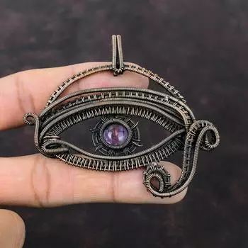 Подвеска от сглаза из африканского аметиста, медная проволока, обернутая драгоценным камнем, ручная работа, украшения от сглаза, стильная подвеска, медные украшения, подарок для мамы