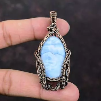 Подвеска Owyhee Blue Opal, подвеска из медной проволоки, антикварная подвеска, ювелирные изделия из драгоценных камней, подвеска ручной работы из меди, свадебный подарок