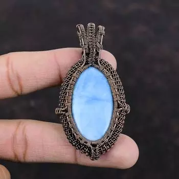 Подвеска Owyhee Blue Opal, подвеска из медной проволоки с драгоценным камнем, ювелирное изделие ручной работы, элегантная подвеска, ювелирное изделие из медной проволоки, подарок для него, подвеска в стиле бохо