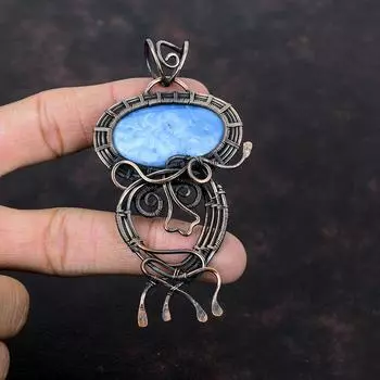 Подвеска Owyhee Blue Opal, подвеска из медной проволоки, ювелирные изделия из натуральных драгоценных камней, подвеска ручной работы, медные ювелирные изделия, подарок для женщин, стильная подвеска