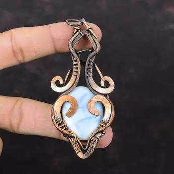 Подвеска Owyhee Blue Opal, подвеска из медной проволоки с драгоценным камнем, подвеска ручной работы, медные украшения, стильная подвеска, подарок для мамы, украшения из проволоки