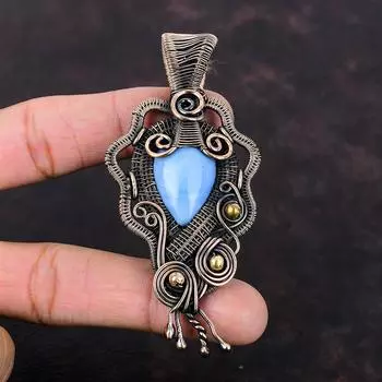 Подвеска Owyhee с синим опалом, медная проволока, обернутая подвеска, ювелирные изделия из настоящего драгоценного камня, подвеска ручной работы, уникальный медный дизайн, ювелирные изделия, подарок на помолвку