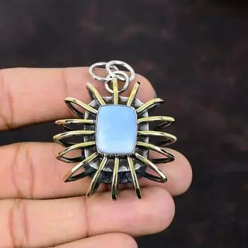 Подвеска Owyhee с синим опалом, подвеска из стерлингового серебра 925 пробы, позолоченная 18-каратная подвеска в виде клетки, драгоценный камень, ювелирное изделие ручной работы, подарок для девочки, подвеска с камнем по случаю рождения