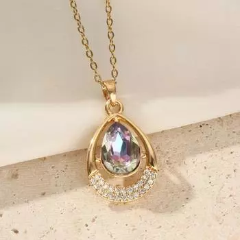 Подвеска-ожерелье с цветными стразами в форме капли для женщин, золотая цепочка из нержавеющей стали, свадебная вечеринка, ювелирные аксессуары золотой