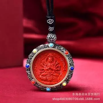 Подвеска-ожерелье с подвеской-амулетом из натурального красного песка киновари и знака зодиака Low Content, Random Cord