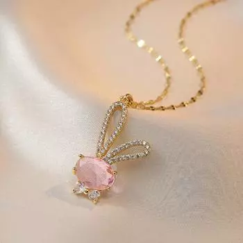 Подвеска-ожерелье в форме кролика для женщин, модная цепочка из нержавеющей стали, ожерелья с цирконием, свадебные украшения для вечеринок красный