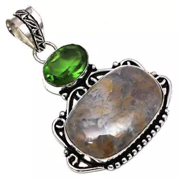 Подвеска-палочка Агат Перидот Кварц Драгоценный камень Серебряное украшение ручной работы 2