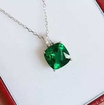 Подвеска-пасьянс из зеленого изумруда с цепочкой, подарок от камня на день рождения, женское ожерелье из зеленого камня S зелёный