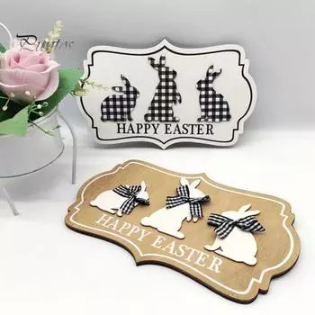 Подвеска-пасхальная бирка с мультяшным кроликом и бантом, подвесной цветной многоразовый деревянный толстый антитрещинный знак для крыльца, садовой двери A