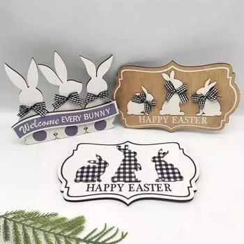 Подвеска-пасхальная бирка с мультяшным кроликом и бантом, подвесной цветной многоразовый деревянный толстый антитрещинный знак для крыльца, садовой двери C
