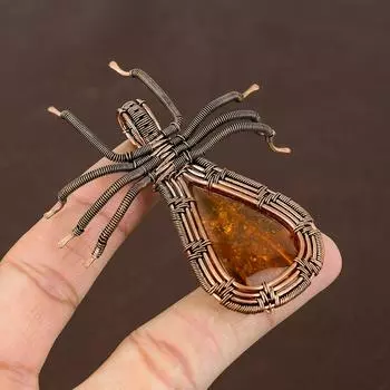Подвеска-паук из медной проволоки ручной работы из натурального балтийского янтаря с камнем 2,56 дюйма A1H32
