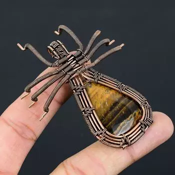 Подвеска-паук из медной проволоки ручной работы из натурального тигрового глаза с драгоценным камнем 2,56 дюйма A4y41