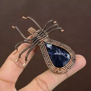 Подвеска-паук из медной проволоки ручной работы из натурального камня содалита 2,56 дюйма I0J54