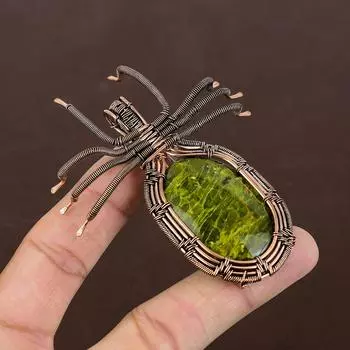 Подвеска-паук из медной проволоки ручной работы с натуральным зеленым опалом и драгоценным камнем 2,56 дюйма G4P82