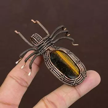 Подвеска-паук из медной проволоки ручной работы с натуральным драгоценным камнем «Тигровый глаз» 2,56 дюйма D1T55