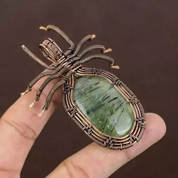 Подвеска-паук из медной проволоки ручной работы из натурального мха, пренита, 2,56 дюйма, R6O56