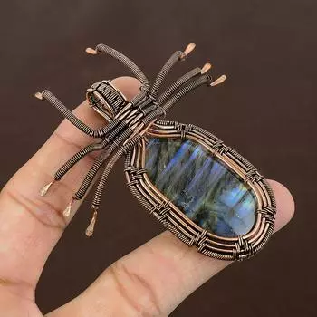 Подвеска-паук из медной проволоки ручной работы из натурального лабрадорита 2,56 дюйма R0S19