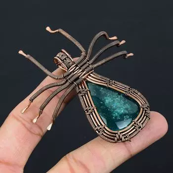 Подвеска-паук из медной проволоки с натуральным синим балтийским янтарем, 2,56 дюйма, C6i83