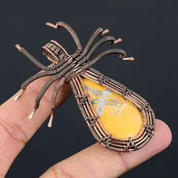 Подвеска-паук из медной проволоки с натуральным брекчиевым камнем Мукаит 2,56 дюйма k1S79