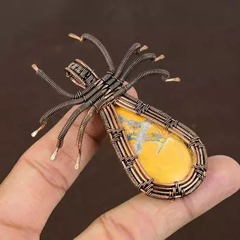 Подвеска-паук из медной проволоки с натуральным брекчиевым камнем Мукаит 2,56 дюйма y5m26
