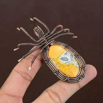 Подвеска-паук из натурального брекчированного камня мукаита с медной проволокой 2,56 дюйма g7b16