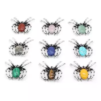 Подвеска-паук из натурального камня, 1 шт., яркая инкрустация из драгоценных камней, брошь двойного назначения, подвески с хрустальными акцентами для ювелирных изделий своими руками, уникальные принадлежности для Хэллоуина, ремесло 1Pc/5060mm