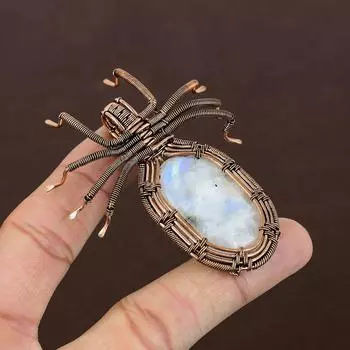 Подвеска-паук из натурального радужного лунного камня, медная проволока, 2,56 дюйма, z9w53