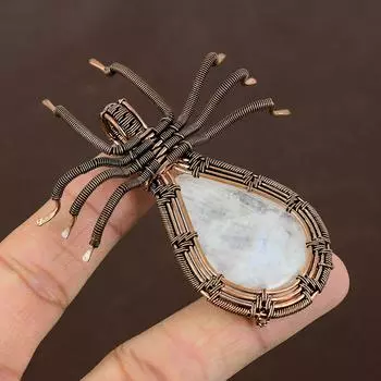 Подвеска-паук из натурального радужного лунного камня, медная проволока, 2,56 дюйма, Y7u11