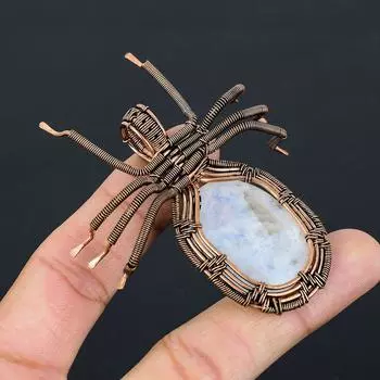 Подвеска-паук из натурального радужного лунного камня, медная проволока, 2,56 дюйма, o4V36