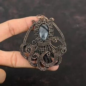 Подвеска Picasso Jasper, подвеска из медной проволоки, ювелирное изделие ручной работы, подвеска из драгоценного камня в виде осьминога, изящное медное ювелирное изделие, подарок для нее