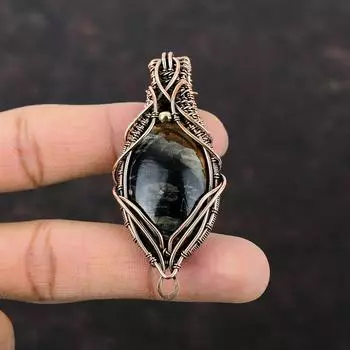Подвеска Picasso Jasper, подвеска из медной проволоки, подвеска из драгоценных камней ручной работы, ювелирное изделие из проволоки, подарок на помолвку, медные украшения, уникальная подвеска