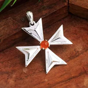 Подвеска-подвеска с мальтийским крестом из сердолика, 100% серебро 925 пробы, подвеска-подвеска оранжевый