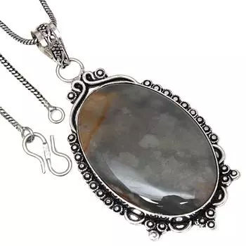 Подвеска Полиграмма Яшма Драгоценный Камень Подарок на День Святого Валентина Серебряное Украшение 2.75