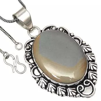 Подвеска Полиграмма Яшма Драгоценный Камень Ручной Работы Антикварное Серебряное Украшение 2.25