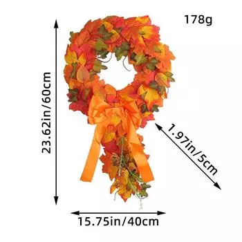 Подвеска Праздника Урожая Имитация Осеннего Цвета Ротанговое Кольцо Настенное Украшение для Дома Венок из Настоящих Кленовых Листьев Подвеска на Дверь