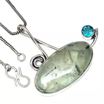 Подвеска Prehnite Marlene Swiss Blue Gemstone Серебряная бижутерия 1,75
