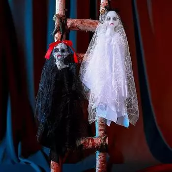 Подвеска-призрак для вечеринки в честь Хэллоуина, украшение для дома с привидениями, реквизит, подвесной скелет, призрак невесты, страшный декор для улицы, в помещении белый