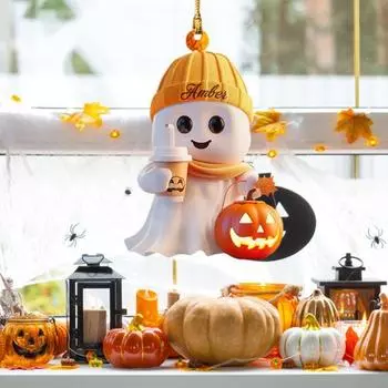 Подвеска-призрак на Хэллоуин, 2D, плоская акриловая тыква, призрачная кофейная чашка, украшения, праздничное подвесное украшение для домашнего декора 1pc