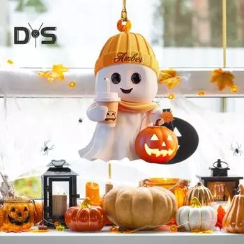 Подвеска-призрак на Хэллоуин, 2D, плоская акриловая тыква, призрачная кофейная чашка, украшения, праздничное подвесное украшение для домашнего декора 1pc