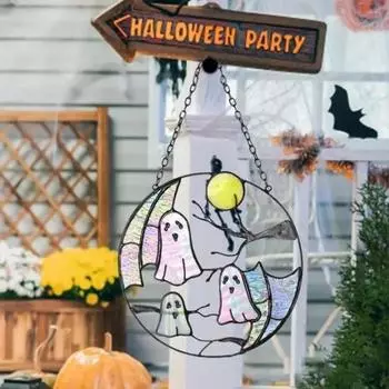Подвеска-призрак на Хэллоуин, окрашенный акриловый ловец солнца, подвесной круглый ловец солнца, украшение для настенного окна
