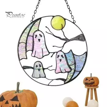 Подвеска-призрак на Хэллоуин, окрашенный акриловый ловец солнца, подвесной круглый ловец солнца, украшение для настенного окна 16 cm A