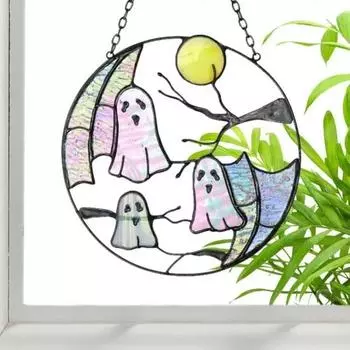 Подвеска-призрак на Хэллоуин, окрашенный акриловый ловец солнца, подвесной круглый ловец солнца, украшение