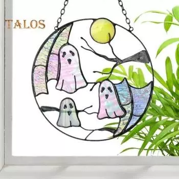 Подвеска-призрак на Хэллоуин, окрашенный акриловый ловец солнца, подвесной круглый ловец солнца, украшение для настенного окна 16 cm A