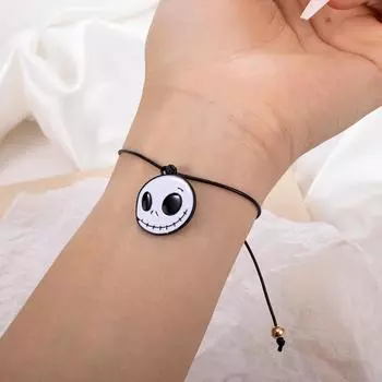 Подвеска-призрак в виде черепа на Хэллоуин, регулируемый кожаный браслет чёрный/белый