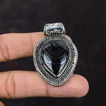 Подвеска «Псиломелан» Подвеска из натурального драгоценного камня Подвеска из стерлингового серебра 925 пробы Подвеска «Псиломелан» Винтажная подвеска ручной работы Стильная подвеска Подарок для женщин