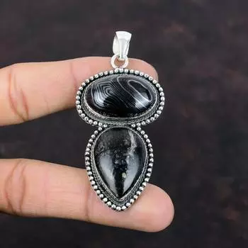 Подвеска Psilomelane из стерлингового серебра 925 пробы, подвеска из яшмы Пикассо, винтажные ювелирные изделия, драгоценный камень, подвеска ручной работы, подарок для мамы, достойные ювелирные изделия